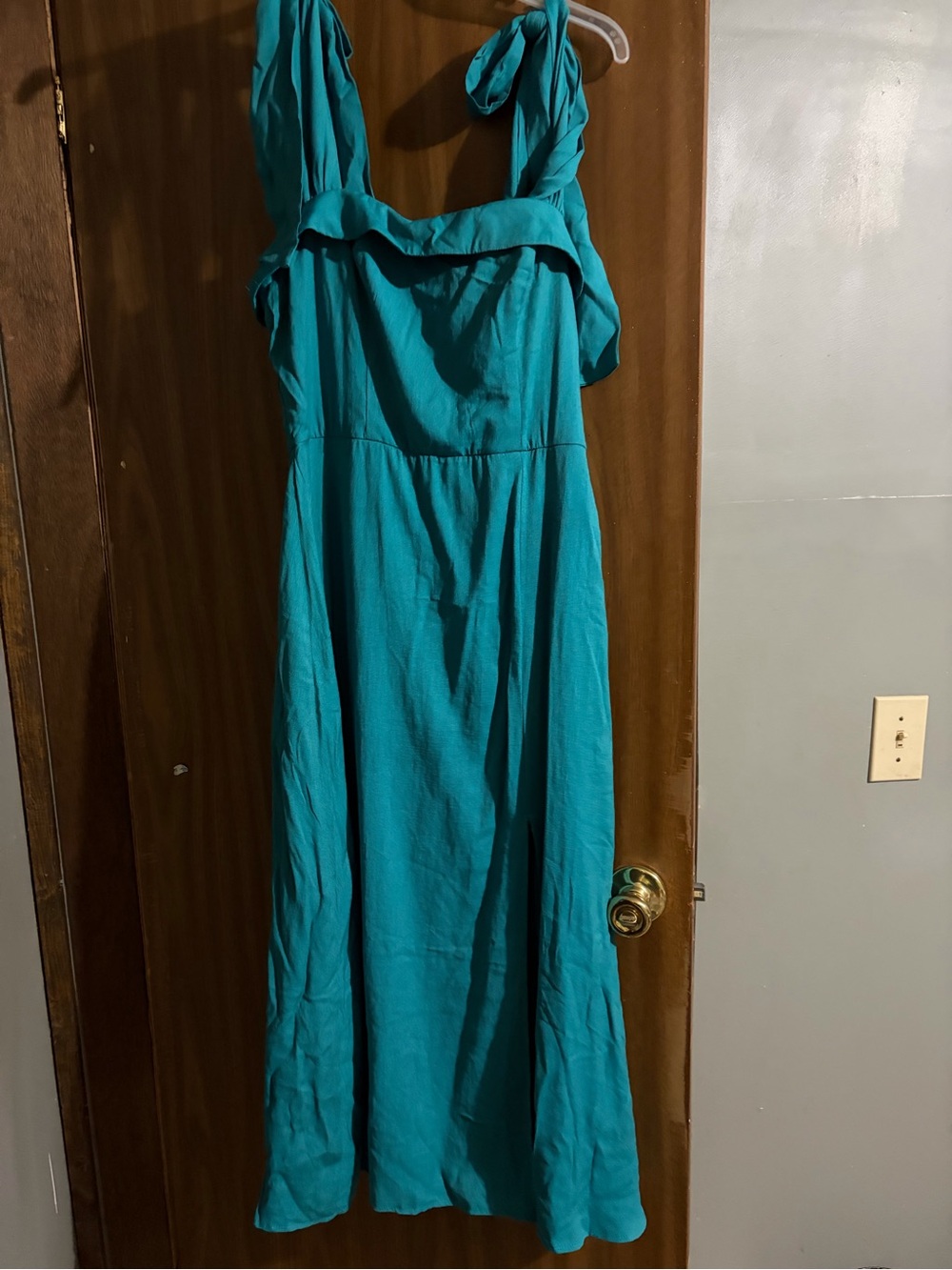 Francesca's Collections Teal Tie-Shoulder Maxi Dress